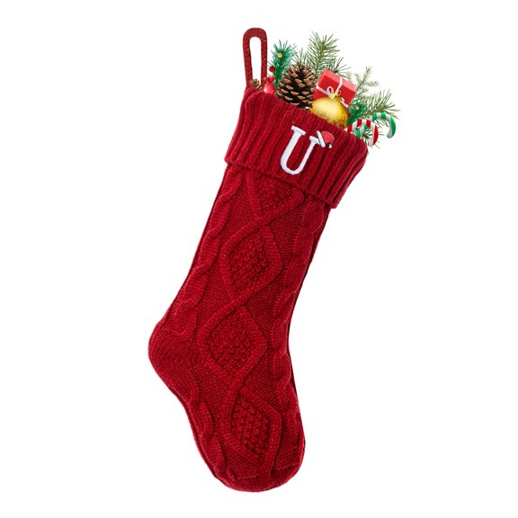 Ruanlalo Christmas Stockings with Initials 18 Inches Large Embroidered Letter Christmas Stocking Monogram Knitted Stocking for Famliy Holiday Xmas Tree Fireplace Decor