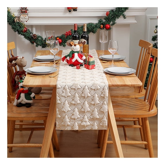 Ruanlalo Christmas Table Runner Soft Plush Jacquard Christmas Tree Table Runner Solid Color Sequin Xmas Table Runner for Dining Table Home Dinner Party Decor