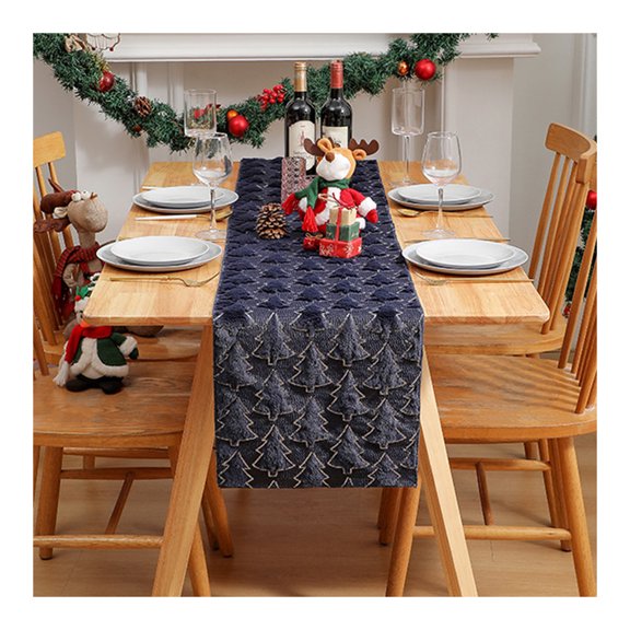 Ruanlalo Christmas Table Runner Soft Plush Jacquard Christmas Tree Table Runner Solid Color Sequin Xmas Table Runner for Dining Table Home Dinner Party Decor