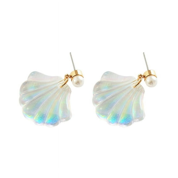 Ruanlalo Colorful Resin Mermaid Rainbow Imitation Pearl Shell Women Stud Earrings Gift