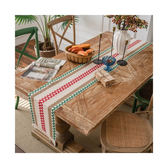 Ruanlalo Cotton Linen Table Runner Tassel Table Flag Reusable Holiday Table Decor for Restaurant Dining Bar Kitchen Home