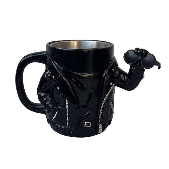 Ruanlalo Creative Biker Jacket Coffee Mug Resin Leather-Look Design Mug with 304 Stainless Steel Inner Novelty Gift for Men Motorcycle Lovers Home Office Decor