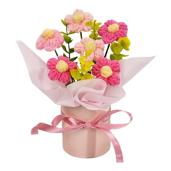 Ruanlalo Crochet Flower Bouquet Handmade Artificial Knitted Bouquet Fake Sunflower Carnation Tulip Puff Flowers Gifts for Mother Wife on Birthday Anniversary