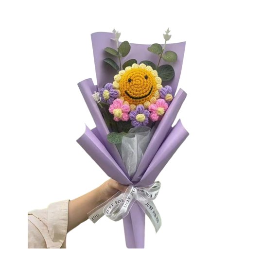 Ruanlalo Crochet Flower Bouquet Handmade Knitted Positive Sunflower Artificial Yarn Flower Bouquet Gift for Mother's Day Valentine's Day Anniversary
