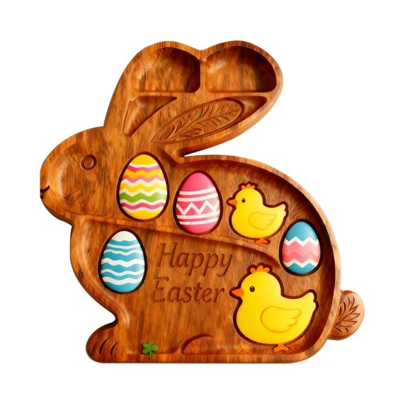 Ruanlalo Deli Tray Rustic Rabbit Shape Serving Board with Multiple Compartments Natural Wood Smooth Surface Meat Fruit Nuts Snacks Organizer