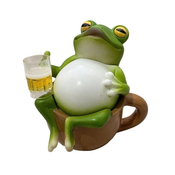 Ruanlalo Drinking Frog Figurine Night Light Sitting on Cup Frog Decorative Lamp Resin Statue Figurine Home Office Bedroom Desktop Ornament