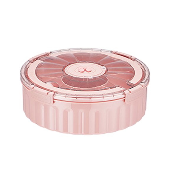 Ruanlalo Dry Fruit Plate Rotating Snack Tray with Lid Handle 6-Compartment Divided Serving Platter Indoor Outdoor Dishwasher Safe Snack Server