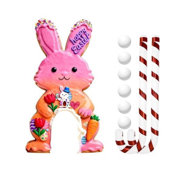 Ruanlalo Easter Bunny Golf Game Set Wooden Mini Golf Course with Candy Cane Putter And Balls for Indoor Family Easter Party Supplies