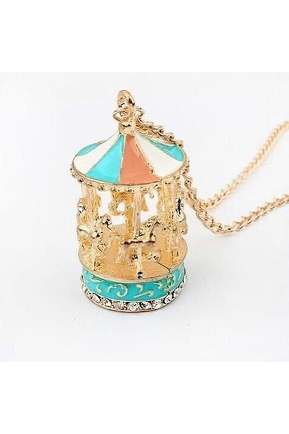 Enamel Carousel Merry Go Round Horse Charm Pendant Sweater Alloy Chain Necklace