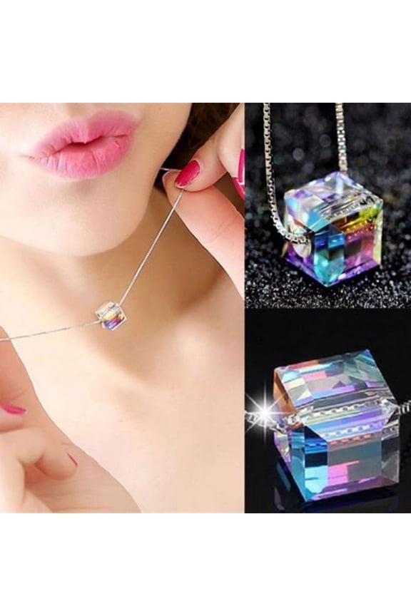 Fashion Charm Jewelry Multicolor Cube Rhinestone Pendant Chain Statement Necklace