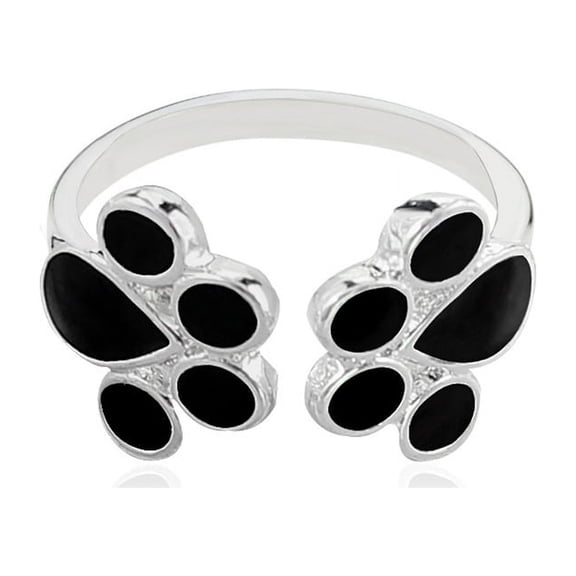 Ruanlalo Fashion Cute Women Pet Cat Dog Puppy Paw Print Opening Finger Ring Jewelry Gift Silver