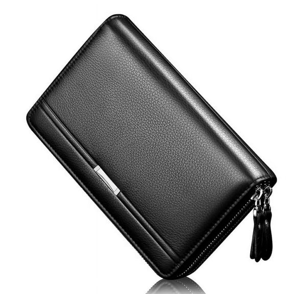 Ruanlalo Fashion Faux Leather Men Clutch Bag Large Capacity Card Cash Holder Long Wallet Black