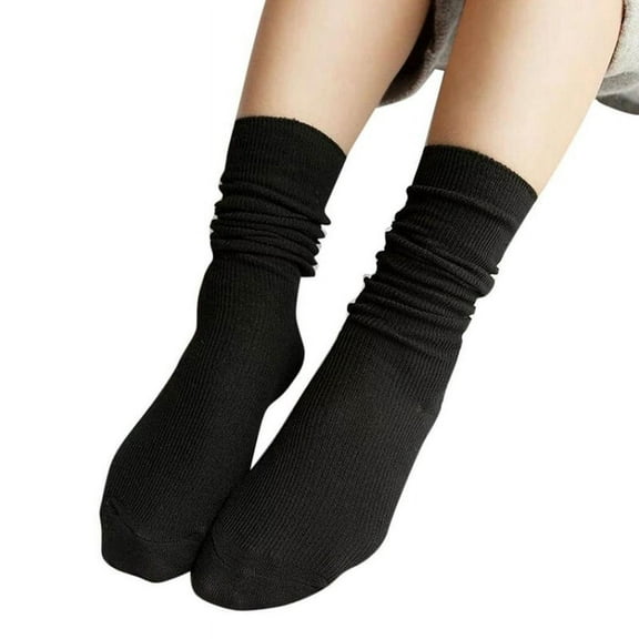 Ruanlalo Fashion Girl Women Soft Knitting Socks Casual Cotton Blend Middle Tube Stockings Black