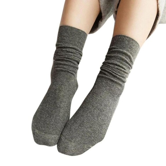 Ruanlalo Fashion Girl Women Soft Knitting Socks Casual Cotton Blend Middle Tube Stockings Dark Gray
