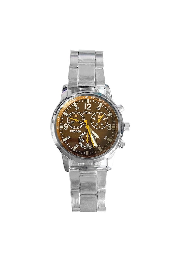 Fashion Men Round Sub-dials Decor Alloy Band Analog Quartz Wrist Watch Gift Brown