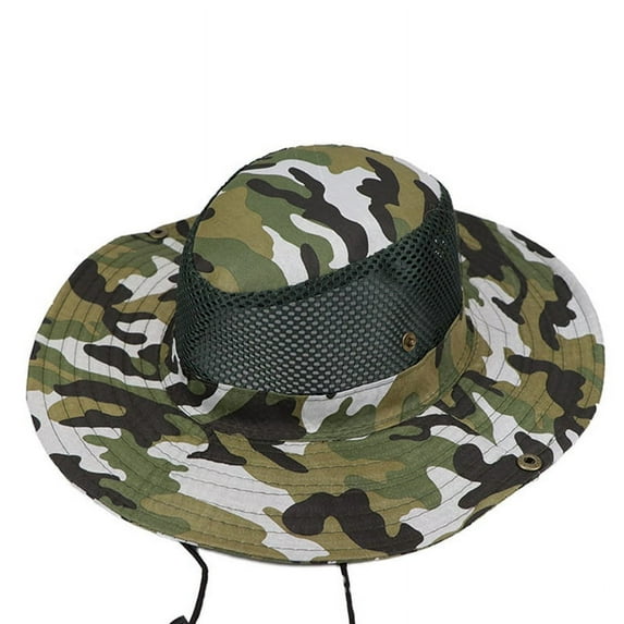 Ruanlalo Fashion Outdoor Wide Brim Camouflage Fisherman Bucket Boonie Hat Anti UV Cap White-Green