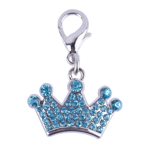 Ruanlalo Fashion Rhinestones Crown Pendant Key Chain Dog Hangings Decor Pet Accessories Blue