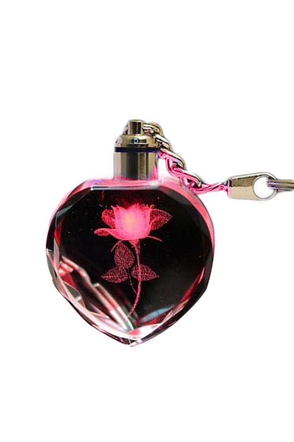 Fashion Rose Heart Key Chain Color Changing Flashing LED Lights Couple Keyring 2#