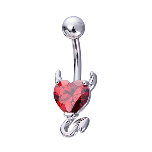 Ruanlalo Fashion Sexy Heart Shape Navel Belly Button Ring Rhinestone Body Piercing Jewelry Red