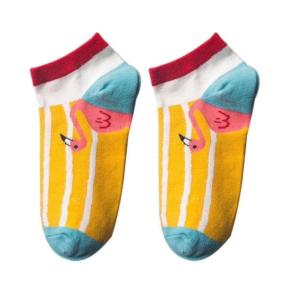 Ruanlalo Fashion Women Flamingo Print Low Cut Breathable Cotton Short Ankle Boat Socks Red