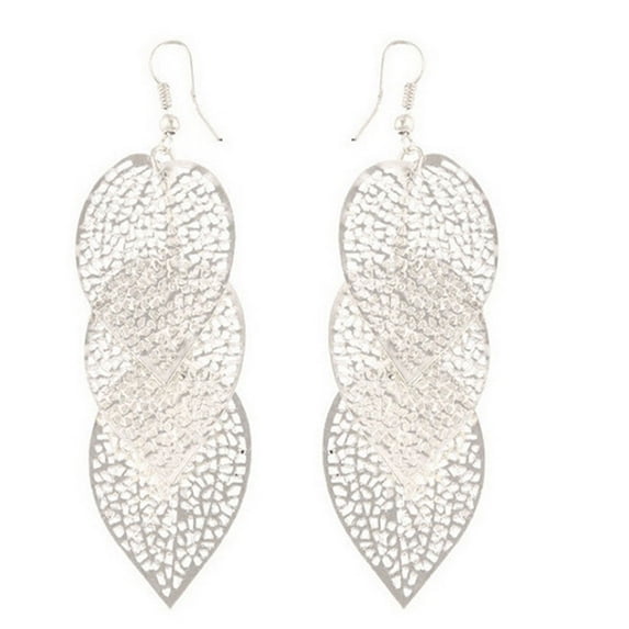 Ruanlalo Fashion Women Hollow Leaf Shaped Drop Dangle Hook Earrings Party Jewelry Gifts Silver