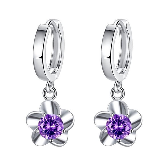 Ruanlalo Fashion Women Plum Blossom Shape Dangle Rhinestone Leaverback Earrings Jewelry Purple