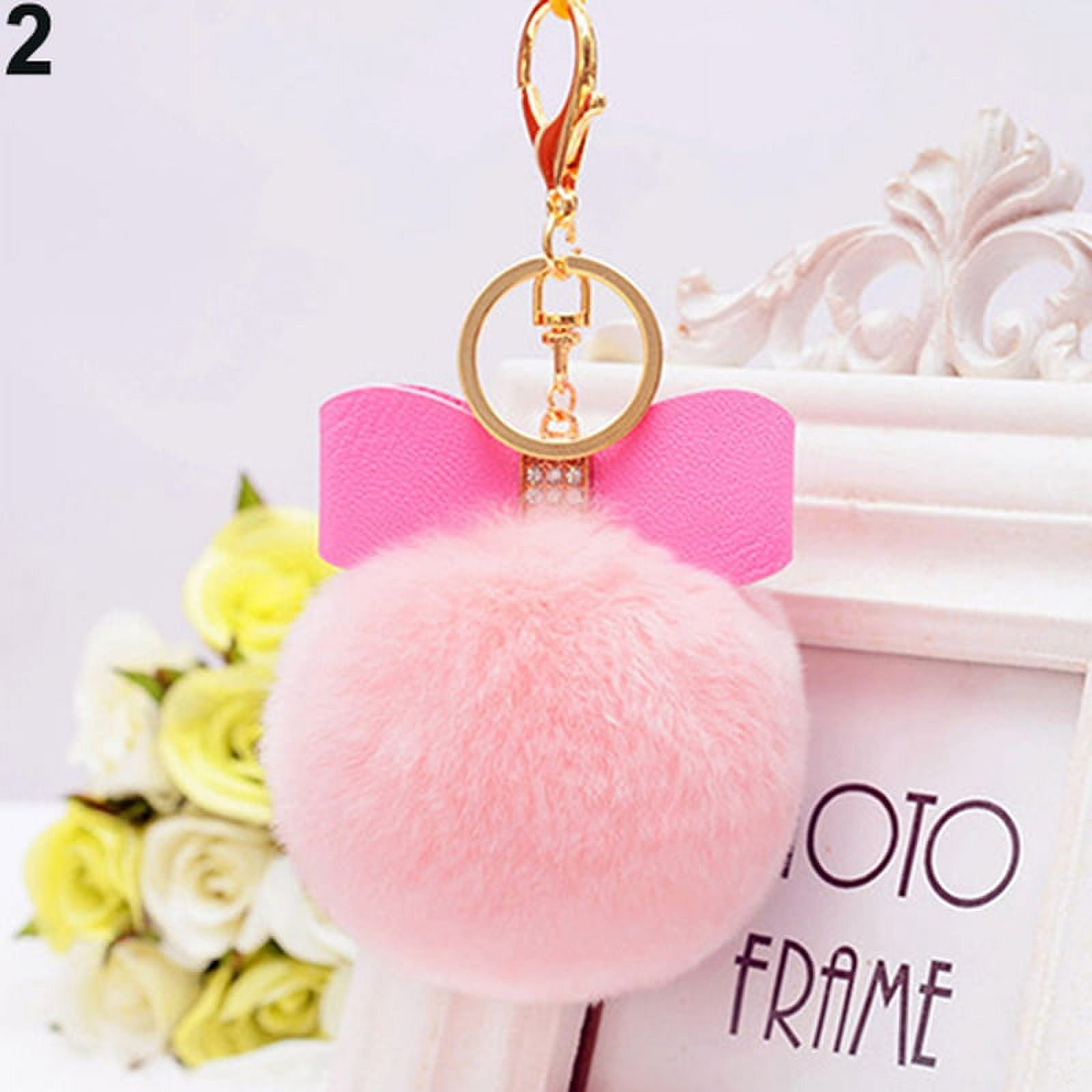 Pygmy Puff Key Chain Ruanlalo Faux Rabbit Fur Pom Pom Fluffy Puff Ball Bowknot Car Bag Key ...