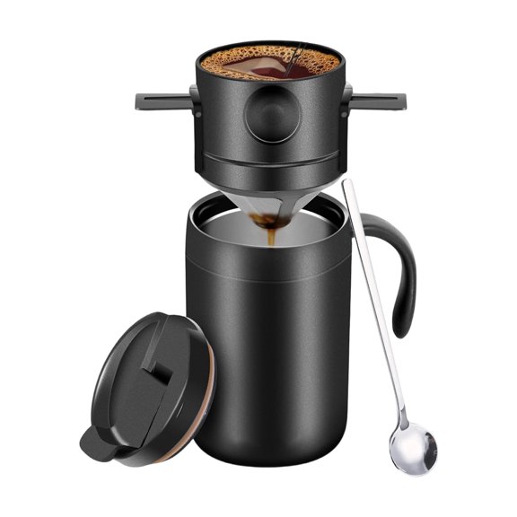 Ruanlalo Foldable Portable Coffee Filter Coffee Maker Stainless Steel Double-Layer Drip Coffee Tea Holder No Filter Paper Odor Reusable Pour Over Coffee Dripper