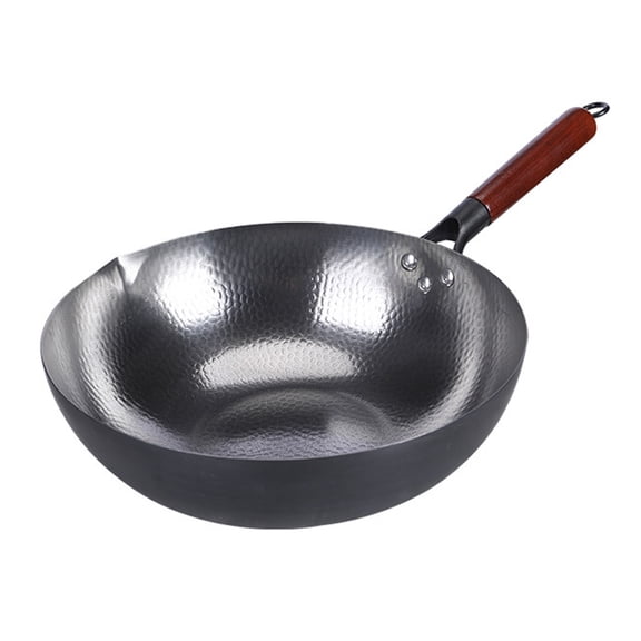 Ruanlalo Forged Iron Wok Pan Non-Stick Fish Scale Skillet Pot Even Heating Ergonomic Handle Cooking Pot for Frying Stewing Steaming
