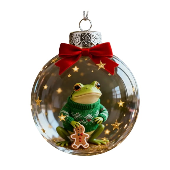 Ruanlalo Frog Christmas Ornament Clear Plastic Xmas Hanging Ball with 3D Frog Ornament Holiday Keepsake Gift for Lovers Collectors