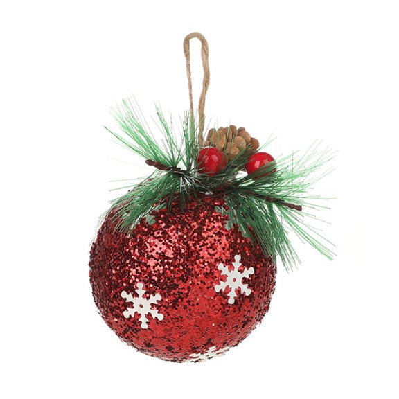 Ruanlalo Glitter Christmas Ball Ornament Sequins Foam Ball Ornaments with Berry Pinecones Christmas Tree Hanging Decorations for Holiday Home Party Decor