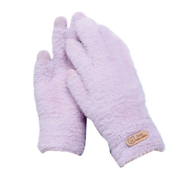 Ruanlalo Gloves,1 Pair Women Winter Gloves Cozy Solid Color Full Finger Plush Elastic Keep Warm Furry Thicken Lady Gloves Winter Daily Gloves