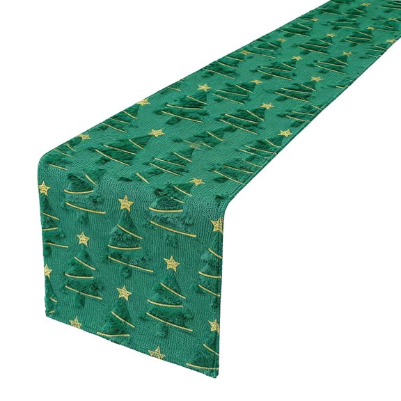 Ruanlalo Green Christmas Tree Table Runner 13x72 in Soft Plush Faux Fur Jacquard Table Runner for Holiday Kitchen Dining Table Decor