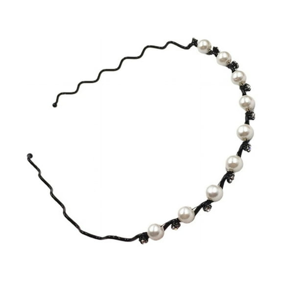 Ruanlalo Hair Band Faux Pearls Flexible Alloy Korean Style Headband for Daily Life Black