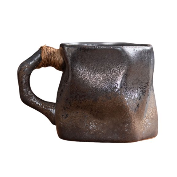 Ruanlalo Handmade Ceramic Mug 320ml Vintage Tea Coffee Cup with Rattan Handle Creative Spiral Design Gradient Glaze Drinkware Home Decor Gifts