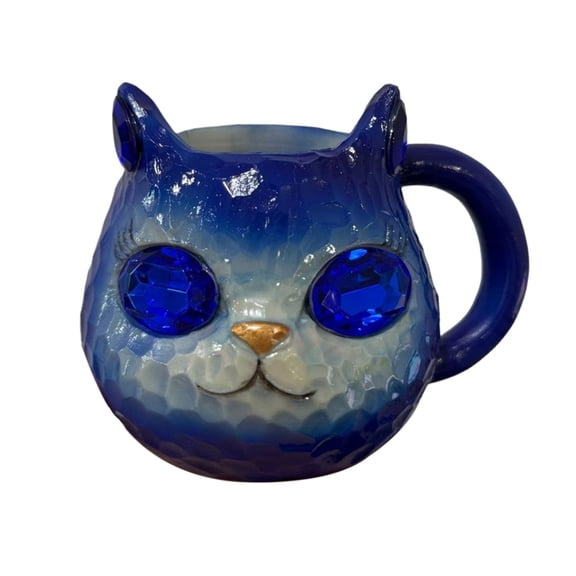 Ruanlalo Handmade Resin Cat Face Water Cup Geode Kitten Mug Unique Artistic Drinkware Insulated Coffee Cup for Cat Lovers Mineral Collectors