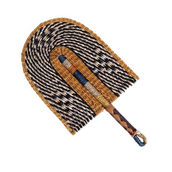 Ruanlalo Handmade Straw Weaving Fan Natural Sea Grass Raffia Fan with Long Handle Semiellipse Woven Fan Summer Party Wall Hanging Decoration