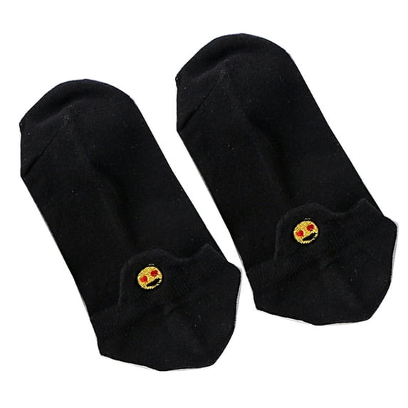 Ruanlalo Heart Expression Embroidery Women Low Cut Breathable Cotton Ankle Boat Socks Black Expression*