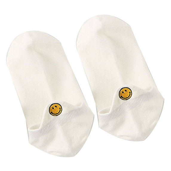 Ruanlalo Heart Expression Embroidery Women Low Cut Breathable Cotton Ankle Boat Socks White Expression*