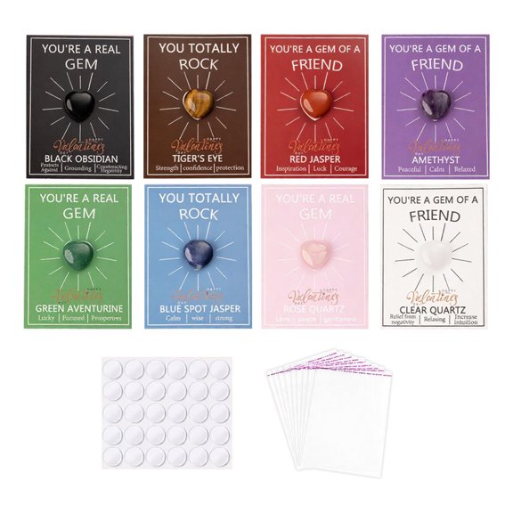 Ruanlalo Heart Shaped Faux Crystal Card Class Exchange Gift Set 28 Natural Polished Stones with Cards Valentine Day Party Favors