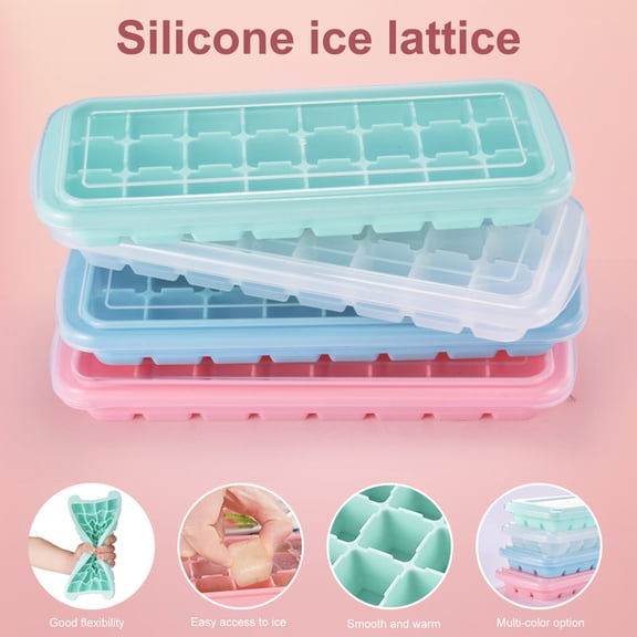 Ruanlalo Ice Cube Tray,Ice Cube Tray Large Capacity with Cover Silicone 24 Grids Easy Release Ice Cube Trays Kitchen Tool