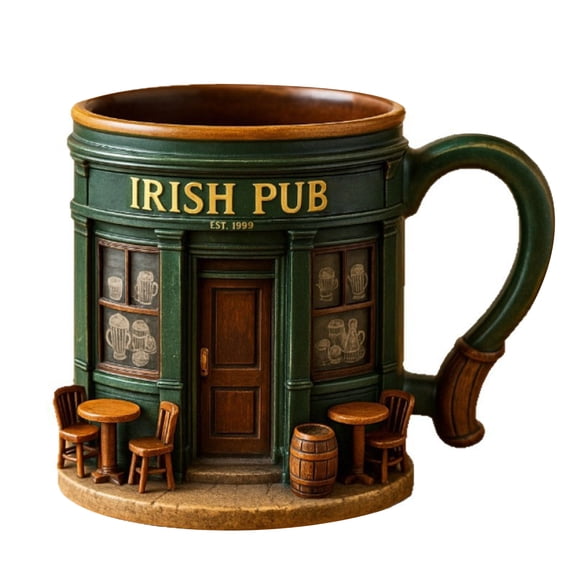 Ruanlalo Irish Pub 3D Coffee Mug 330ml Breakfast Cup for Tea Coffee Beer Juice Resin Drinkware for Men Women Family Friends