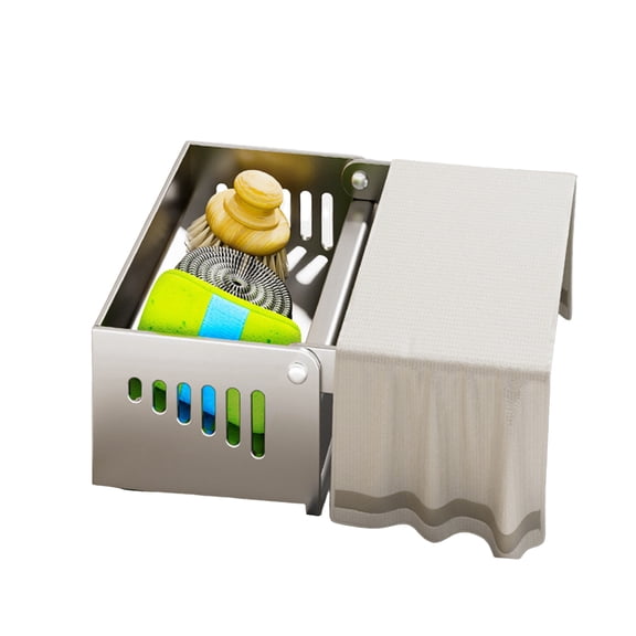 Ruanlalo Kitchen Sink Sponge Holder Sponge Caddy with Rag Holder Self-Draining Countertop Organizer for Soap Dispenser Dish Sponge Storage