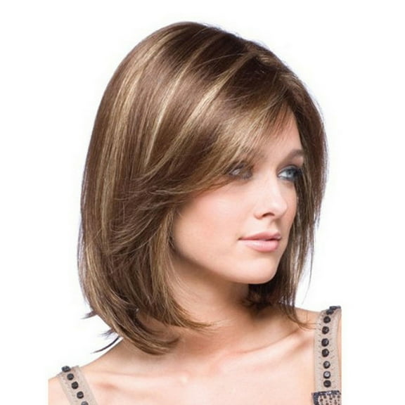 Ruanlalo Lady Fashion Oblique Bang Bob Haircut Wig COSPLAY Party Evening Party Hair Decor Brown Gradient