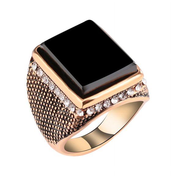 Ruanlalo Luxury Middle East Large Square Rhinestone Men Finger Ring Jewelry Decor Gift Golden US 10
