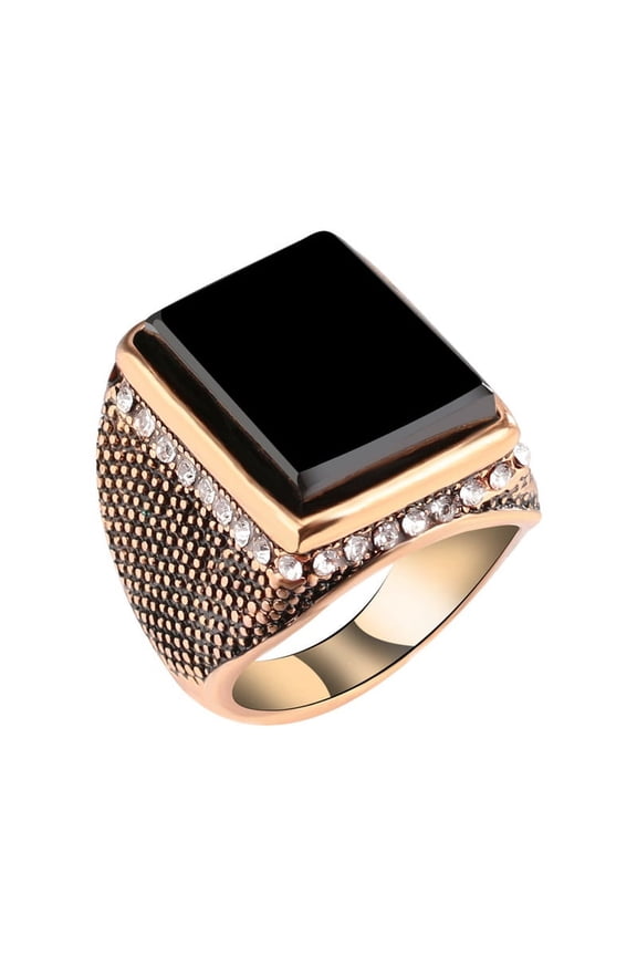 Luxury Middle East Large Square Rhinestone Men Finger Ring Jewelry Decor Gift Golden US 10