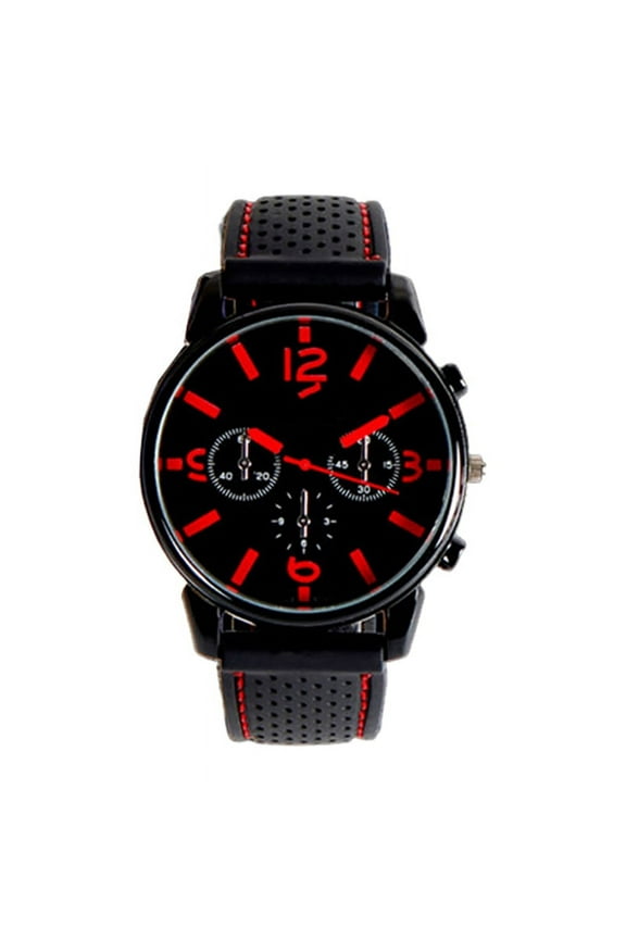 Men Fashion Numeral Dial Silicone Band Sport Analog Quartz Wrist Watch Red