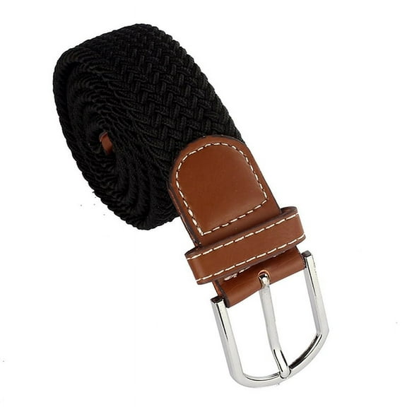 Ruanlalo Men Women Fashion Braided Elastic Stretch Metal Buckle Belt Strap Waistband Black