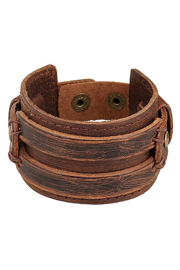 Men Women Punk Retro Wide Faux Leather Belt Bracelet Wristband Jewelry Gift Brown
