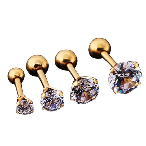 Ruanlalo Men Women Rhinestone Cartilage Tragus Bar Helix Upper Ear Earring Stud Jewelry Gold White Diamond 4mm